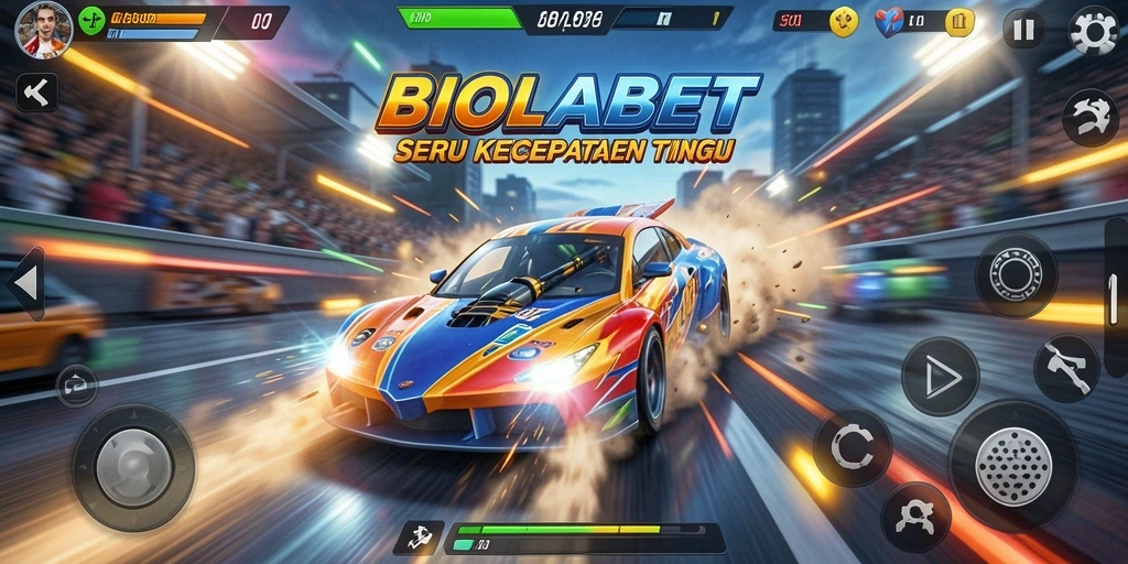 Screenshot gameplay <strong>BIOLABET</strong> yang menunjukkan aksi balapan seru.