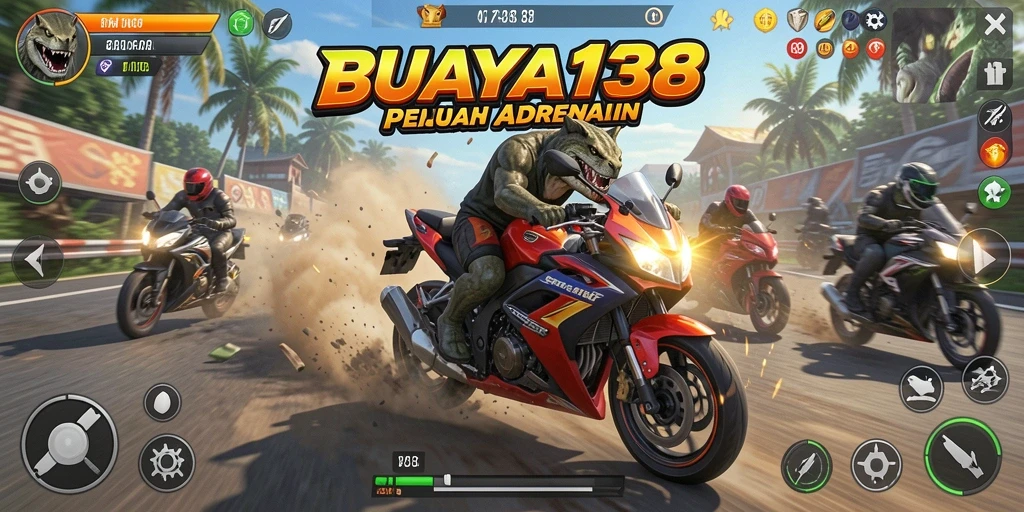 Screenshot BUAYA138 menampilkan aksi cepat balapan motor.