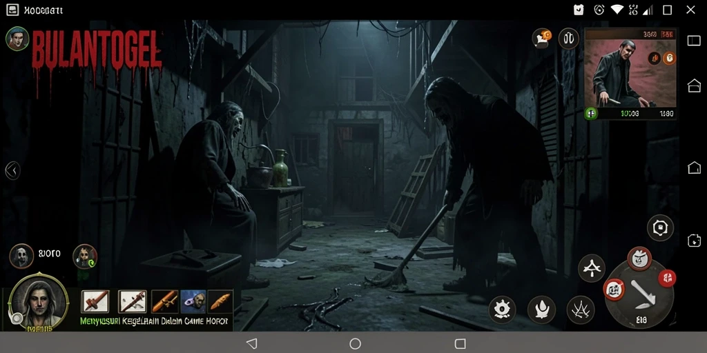 Gameplay BULANTOGEL menunjukkan suasana mencekam dan menakutkan.