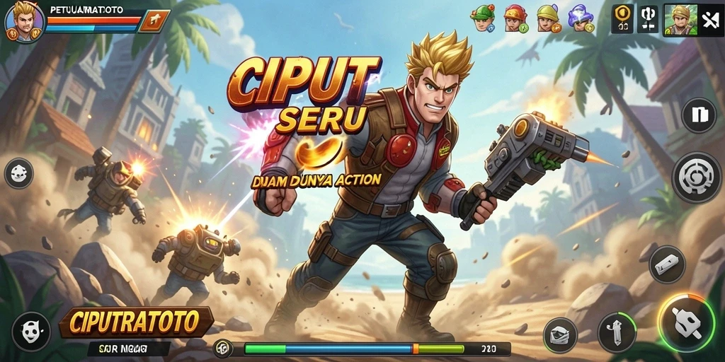 Screenshot utama CIPUTRATOTO menampilkan aksi seru dalam pertempuran.