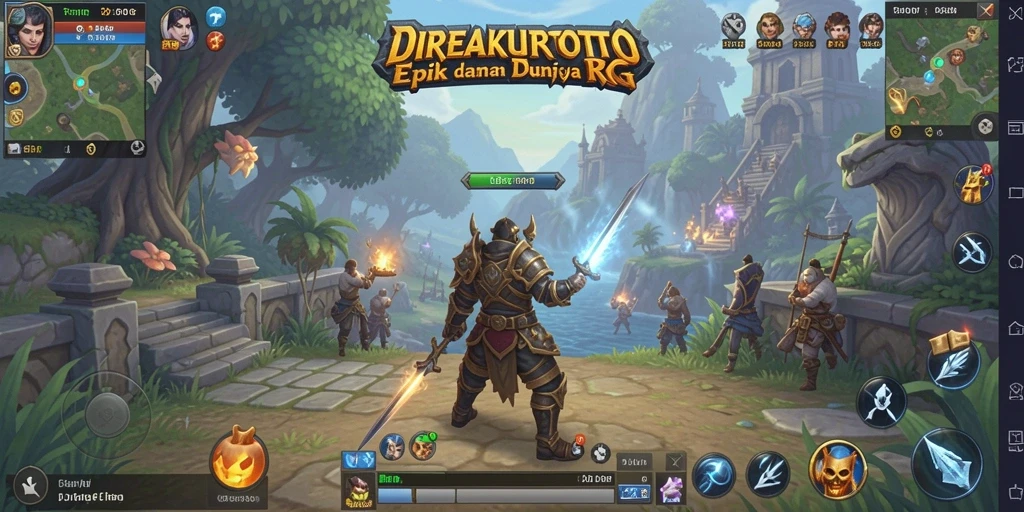 Screenshot gameplay epik dalam DIREKTURTOTO yang menunjukkan petualangan RPG.