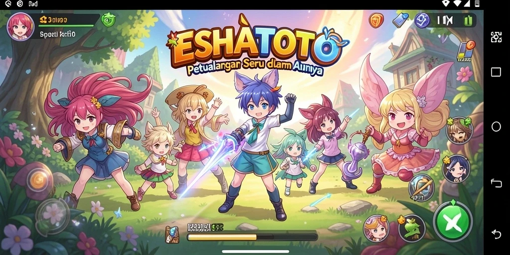 Screenshot gameplay ESHATOTO menampilkan aksi pertarungan karakter anime.