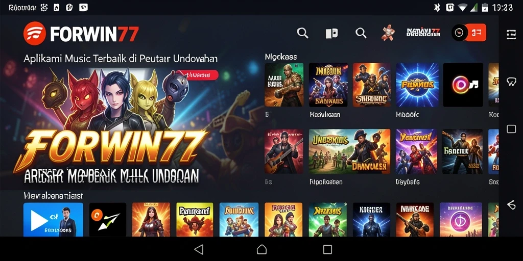 Tampilan gameplay FORWIN77 yang menarik dengan beragam pilihan musik.