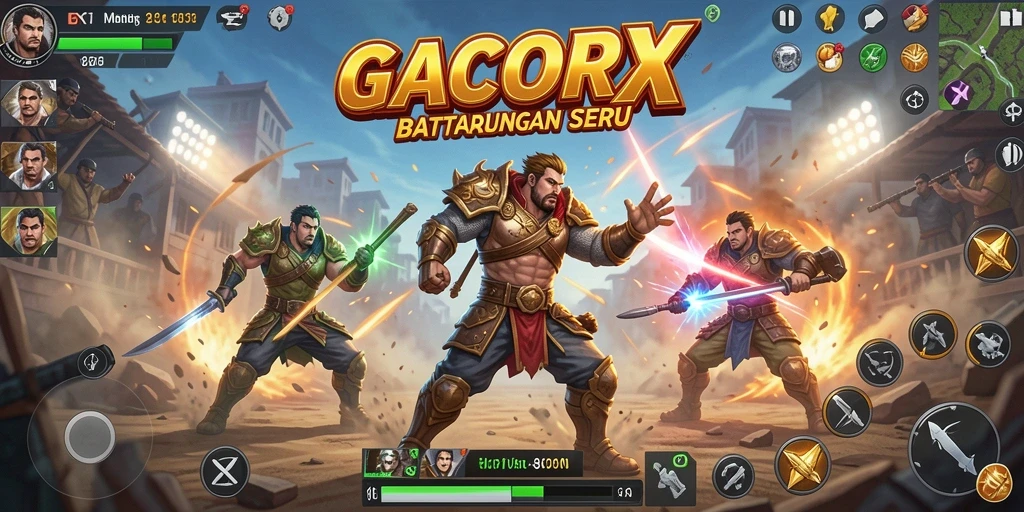 Tangkapan layar utama GACORX menampilkan aksi intens dalam pertempuran Battle Royale.