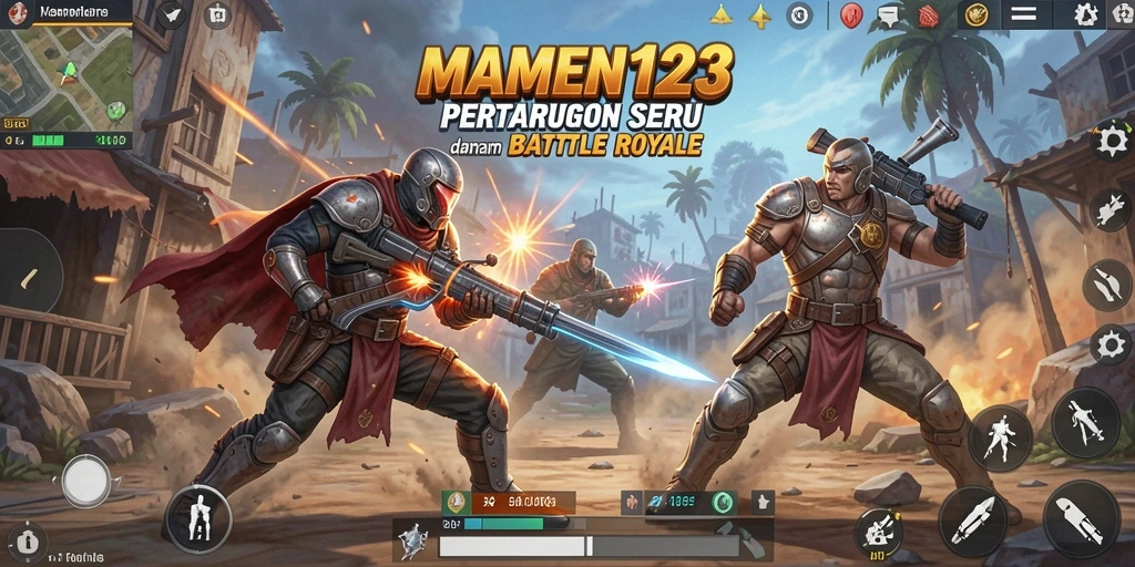 Tampilan gameplay seru di MAMEN123 dengan pertarungan Battle Royale.