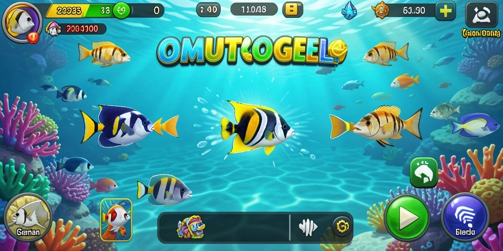 Gameplay OMUTOGEL yang menarik dengan beragam ikan untuk ditembak.