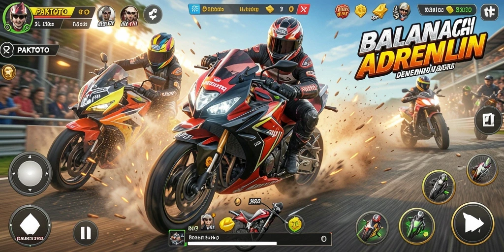 Tampilan gameplay menegangkan di PAKTOTO, saat motor melaju kencang.