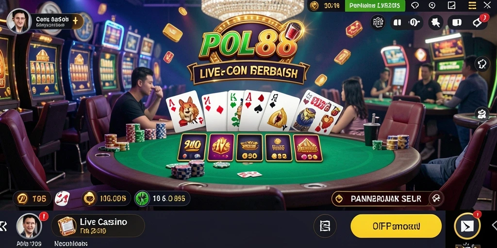 Tampilan gameplay menyerupai kasino dengan dealer langsung dan interaksi nyata.
