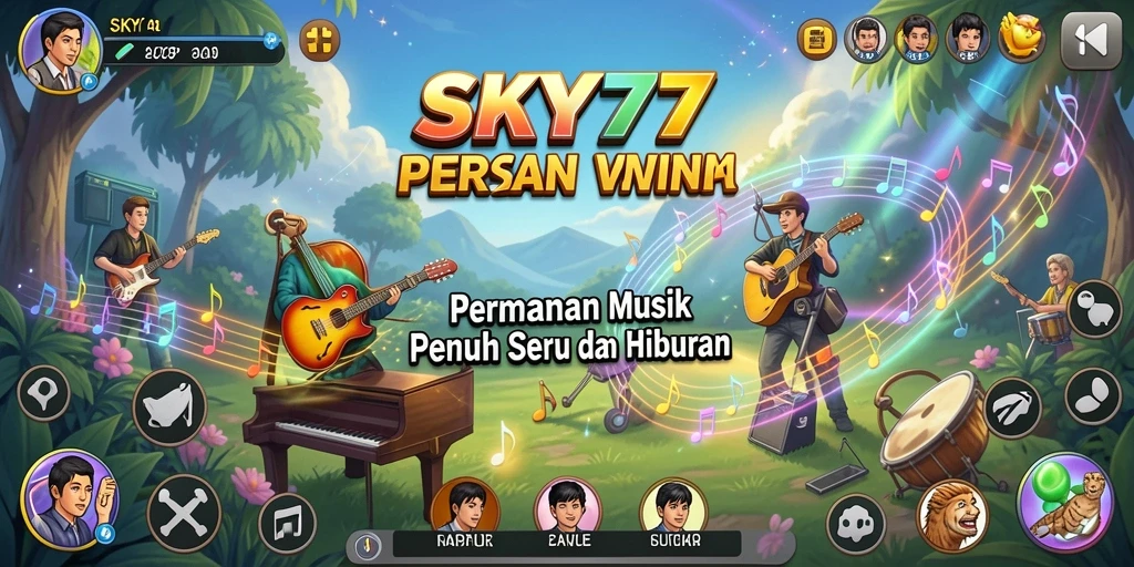 Tampilan gameplay SKY77 dengan berbagai pilihan lagu dan tantangan musik.