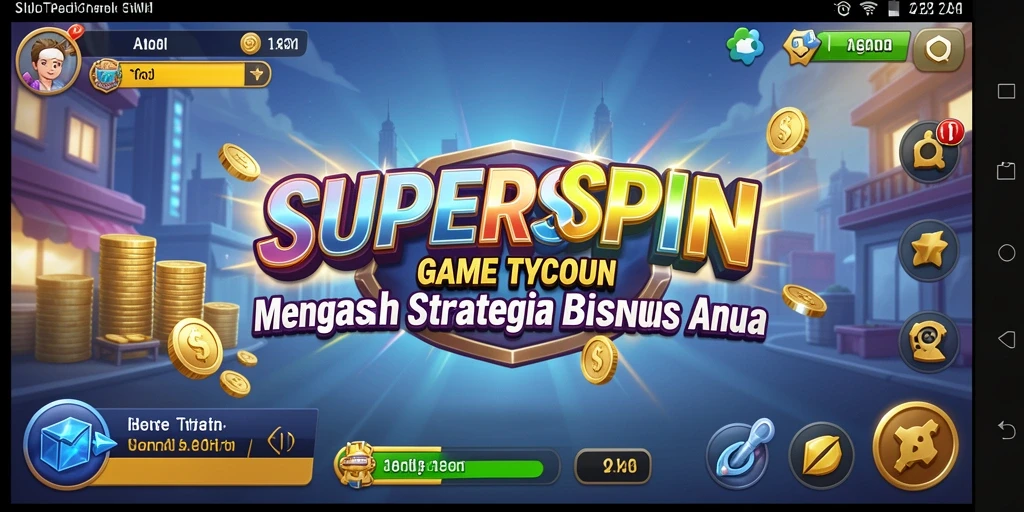 Tampilan gameplay SUPERSPIN yang menggambarkan dinamika bisnis yang menarik.